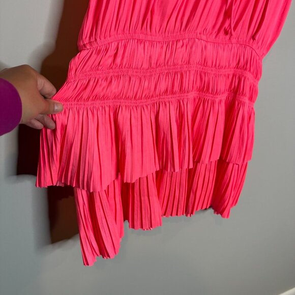 Current Air Hot Pink Print Satin Ruched Cara Pleated Mini Dress - Picture 3 of 7